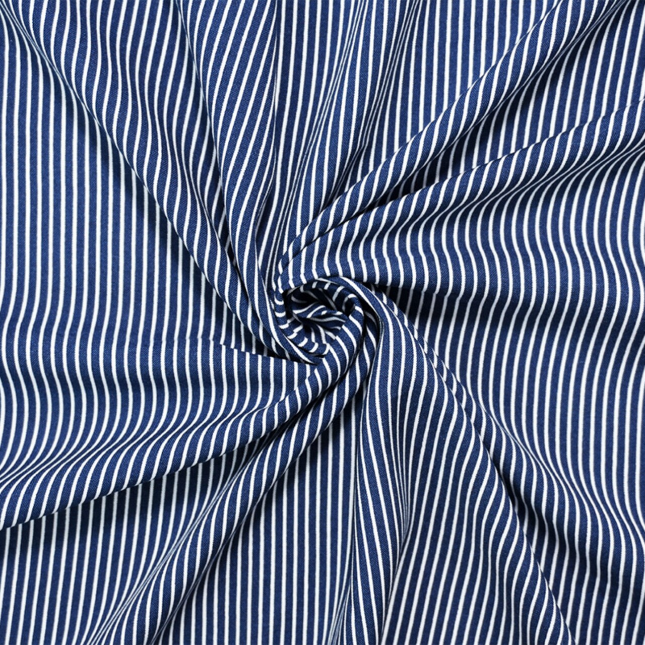 Deep Navy-White Rayon Stripe Challis Woven Fabric By the Yard